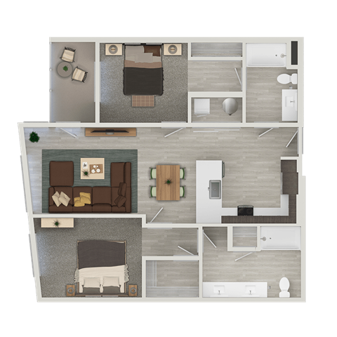 Floor plan for 2 beds, 2 baths, 1098 sqft