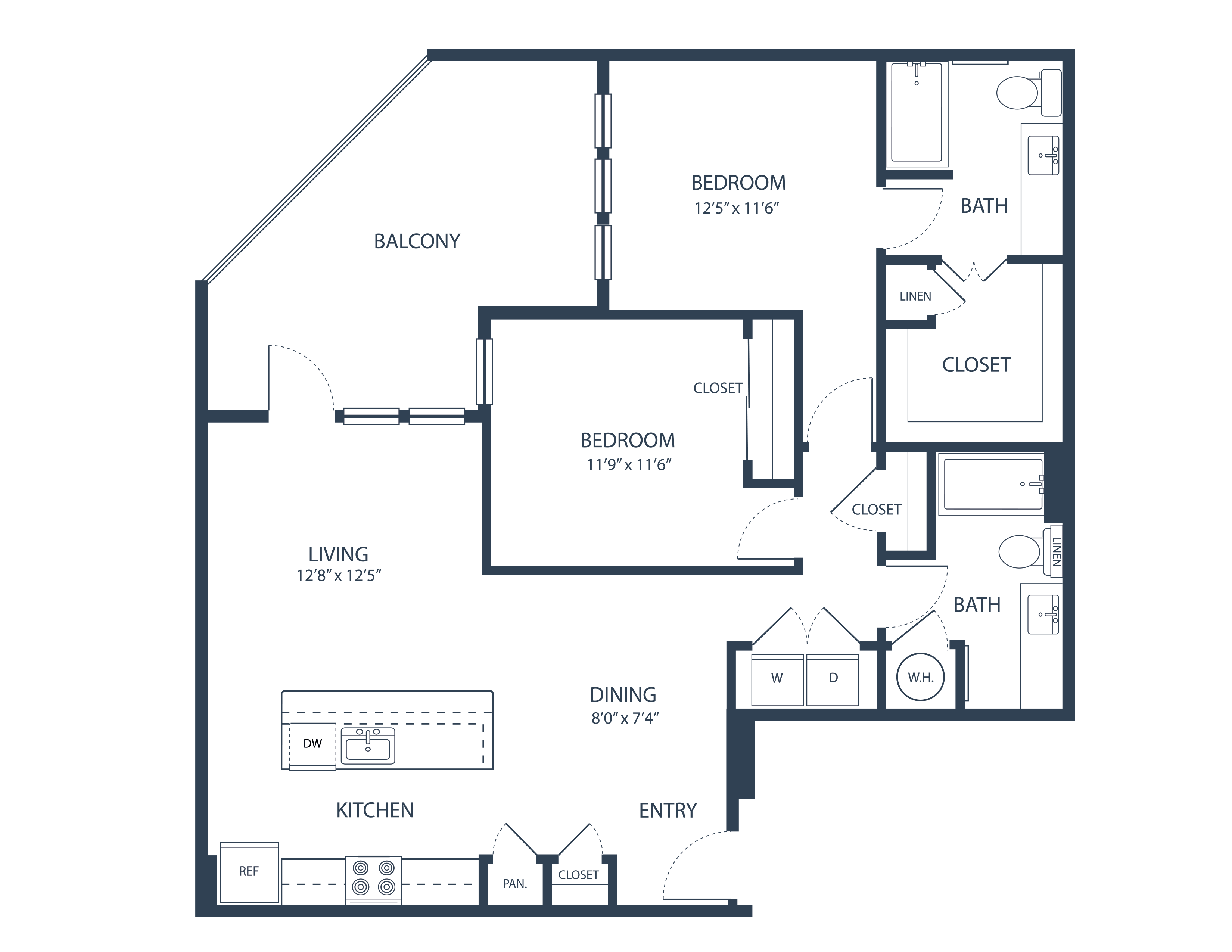 Floor plan for 2 beds, 2 baths, 1199 sqft
