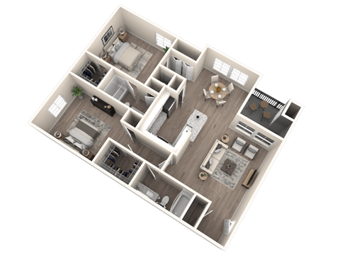 Floor plan for 2 beds, 2 baths, 1137 sqft