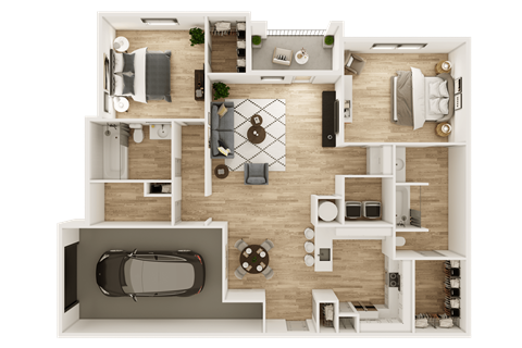 Floor plan for 2 beds, 2 baths