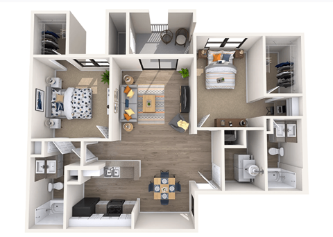 Floor plan for 2 beds, 2 baths, 1040 sqft