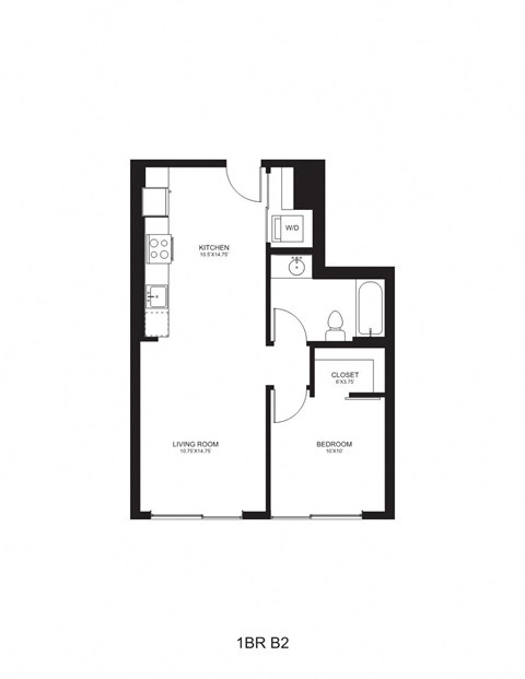 Floor plan for 1 bed, 1 bath, 620 sqft