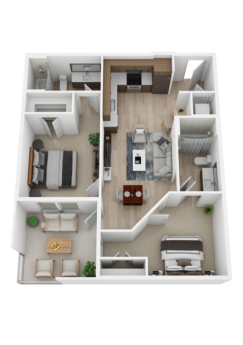 Floor plan for 2 beds, 2 baths, 784 sqft