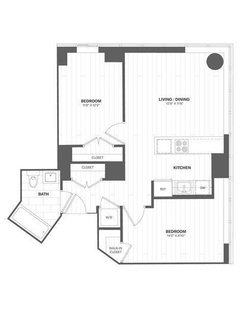 Floor plan for 2 beds, 1 bath, 760 sqft