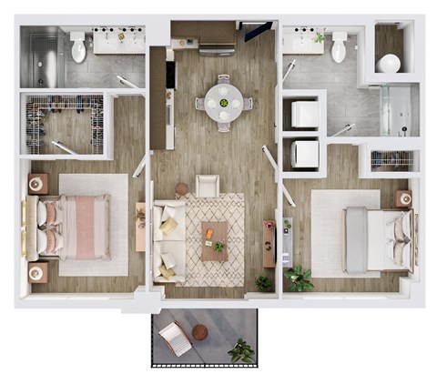 Floor plan for 2 beds, 2 baths, 946 sqft
