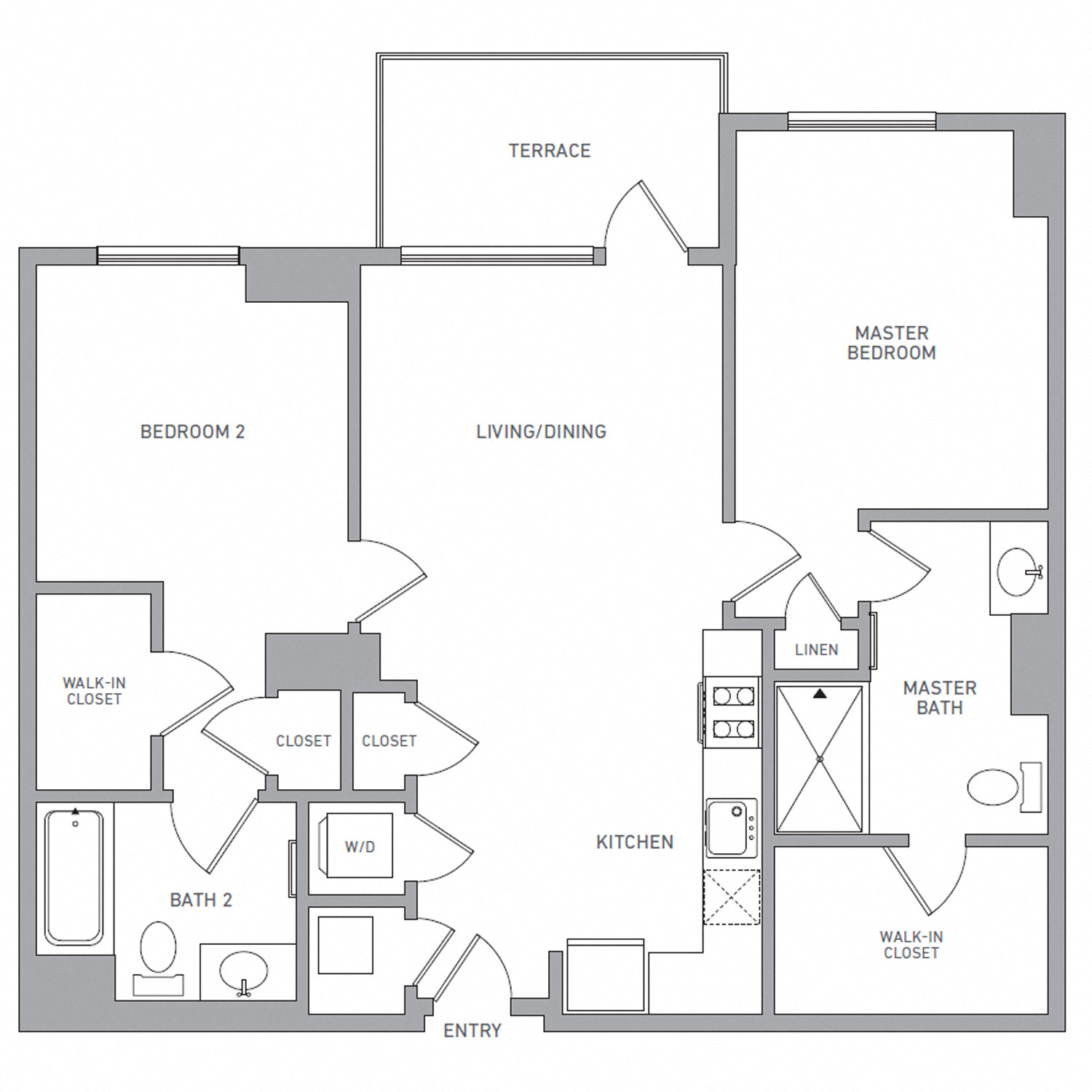 Floor plan for 2 beds, 2 baths, 1031 sqft