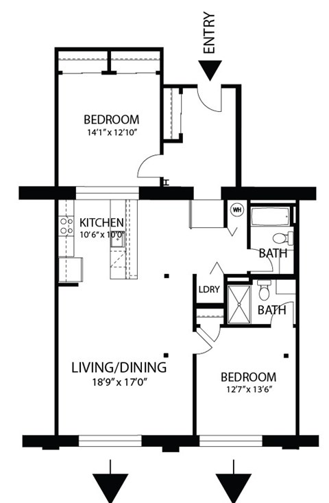 Floor plan for 2 beds, 2 baths, 1175 sqft
