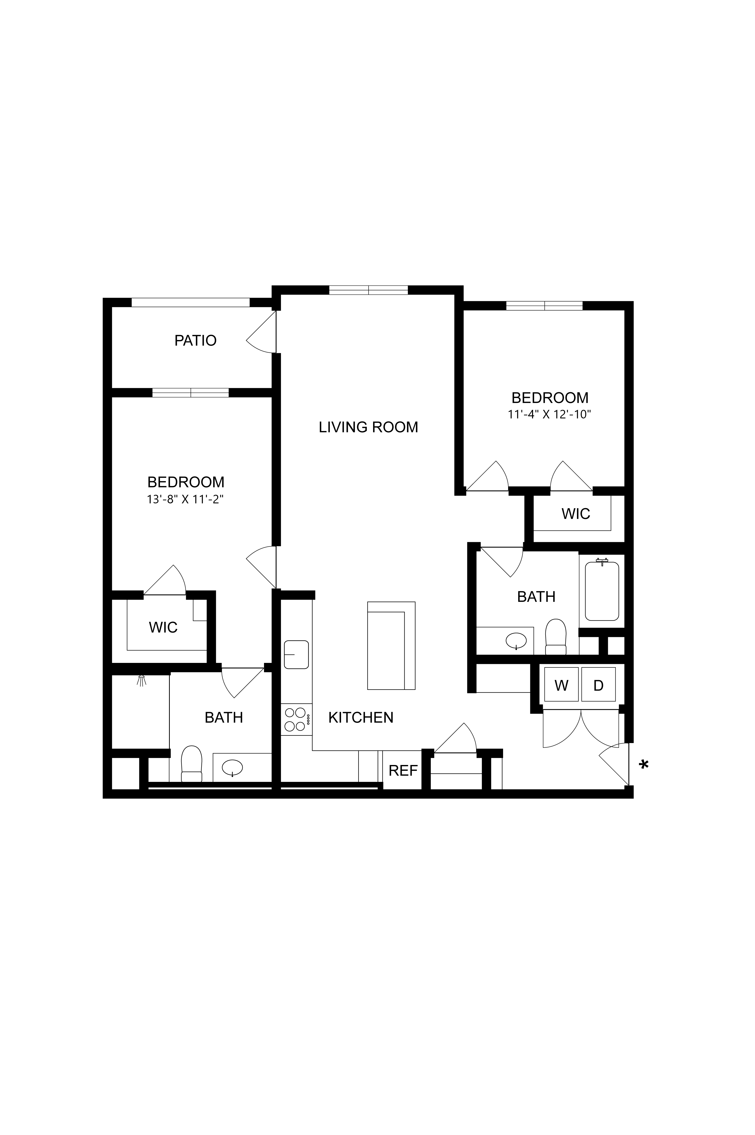 Floor plan for 2 beds, 2 baths, 1125 sqft