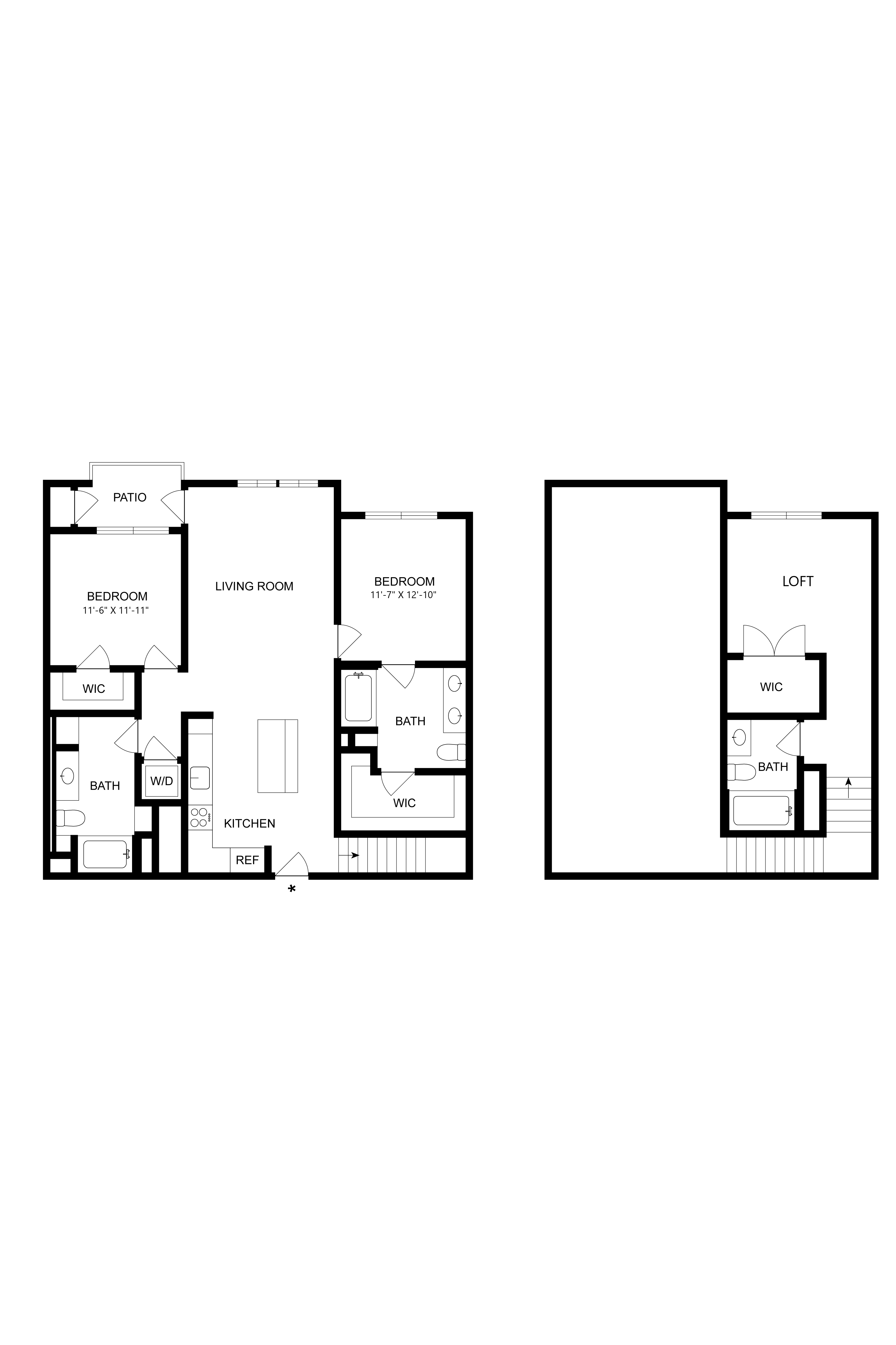 Floor plan for 2 beds, 2 baths, 1295 sqft