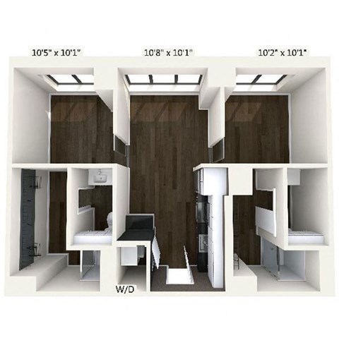 Floor plan for 2 beds, 2 baths, 811 sqft