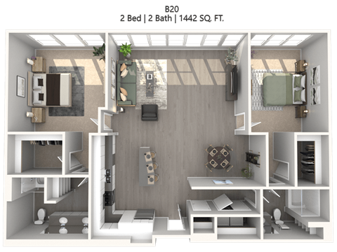 Floor plan for 2 beds, 2 baths, 1605 sqft