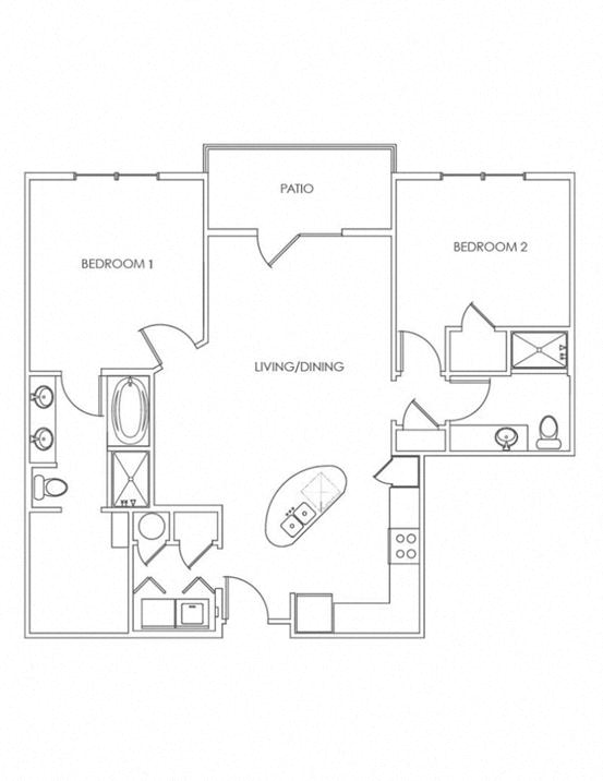 Floor plan for 2 beds, 2 baths, 1092 sqft