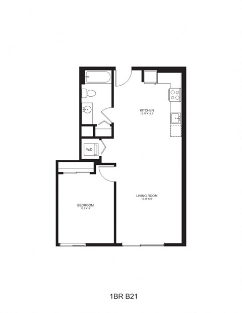 Floor plan for 1 bed, 1 bath, 739 sqft