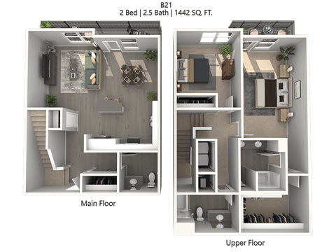 Floor plan for 2 beds, 2 baths, 1641 sqft