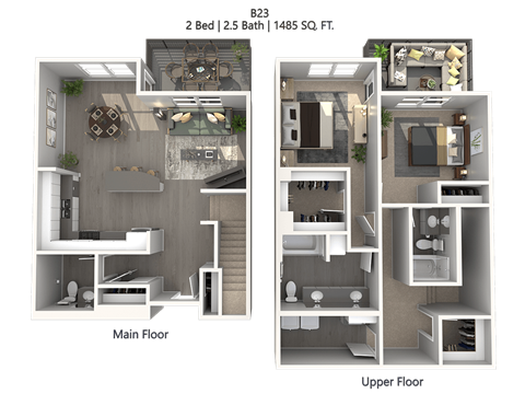 Floor plan for 2 beds, 2 baths, 1646 sqft