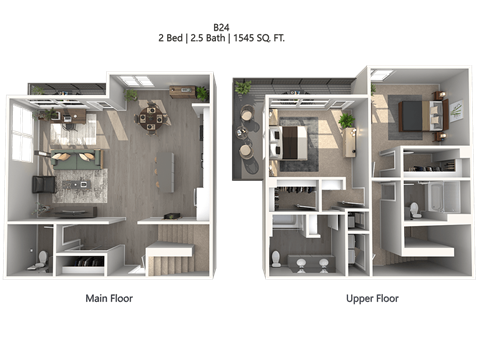 Floor plan for 2 beds, 2 baths, 1683 sqft