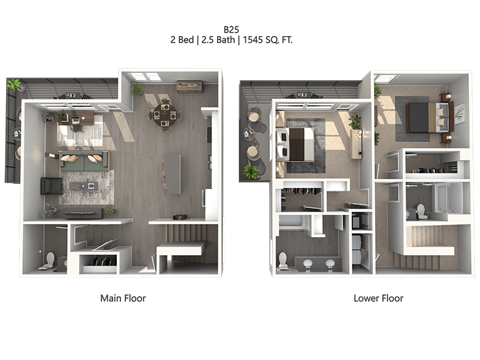 Floor plan for 2 beds, 2 baths, 1734 sqft