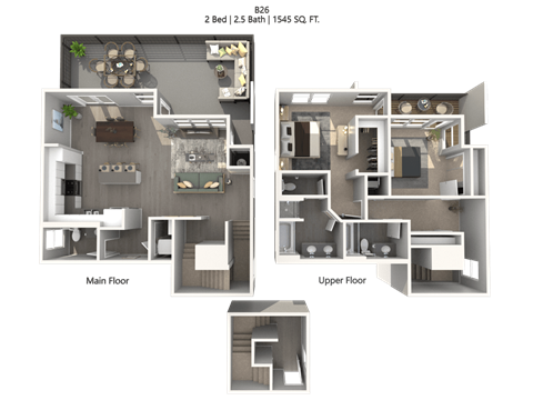 Floor plan for 2 beds, 2 baths, 1775 sqft
