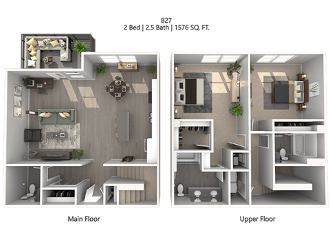 Floor plan for 2 beds, 2 baths, 1861 sqft