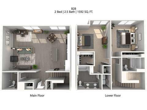 Floor plan for 2 beds, 2 baths, 2157 sqft