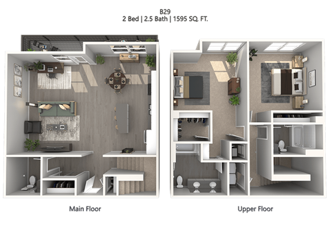 Floor plan for 2 beds, 2 baths, 1116 sqft