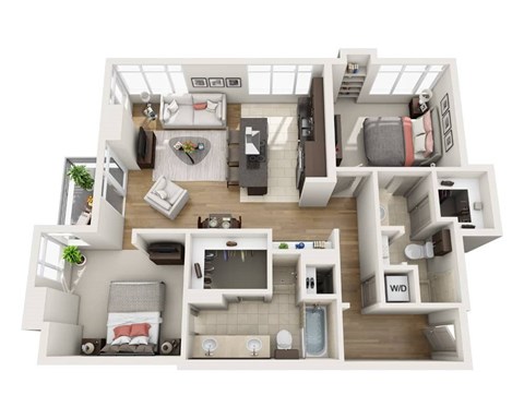 Floor plan for 2 beds, 2 baths, 1371 sqft