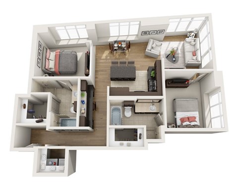 Floor plan for 2 beds, 2 baths, 1519 sqft