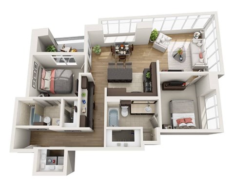 Floor plan for 2 beds, 2 baths, 1520 sqft