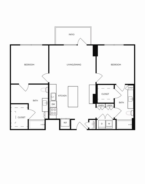 Floor plan for 2 beds, 2 baths, 1134 sqft