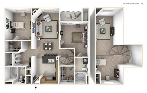 Floor plan for 2 beds, 2 baths, 1265 sqft