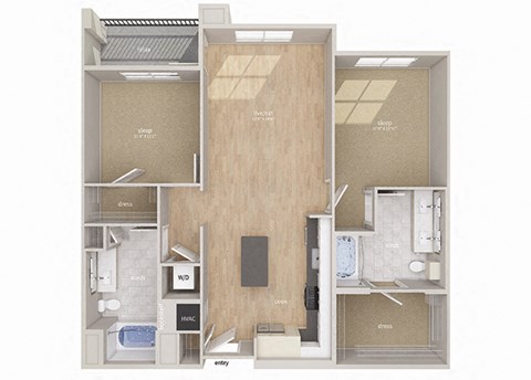 Floor plan for 2 beds, 2 baths, 1150 sqft