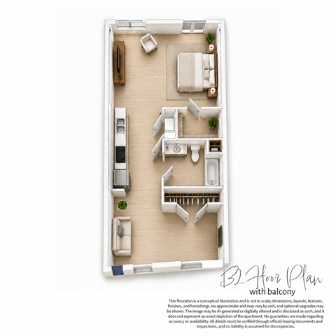 Floor plan for studio, 1 bath, 694 sqft