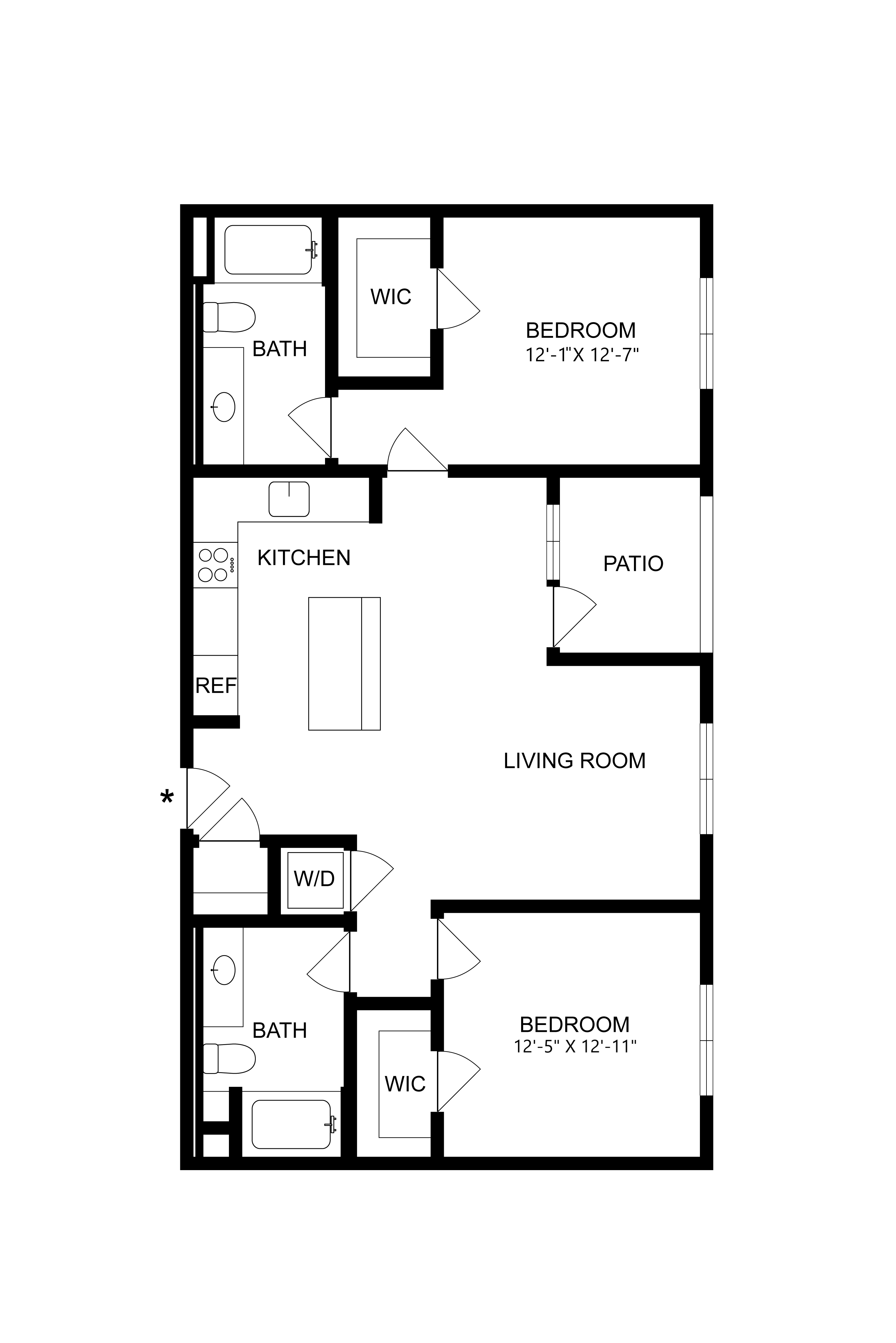 Floor plan for 2 beds, 2 baths, 1063 sqft