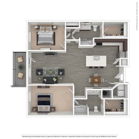 Floor plan for 2 beds, 2 baths, 1174 sqft