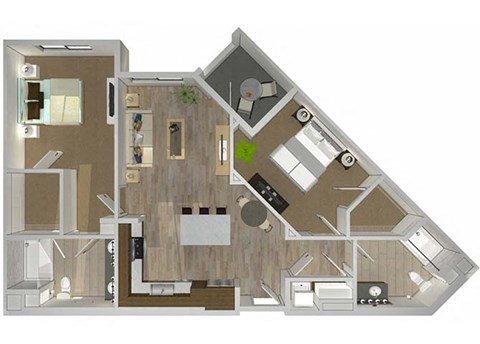Floor plan for 2 beds, 2 baths, 1054 sqft