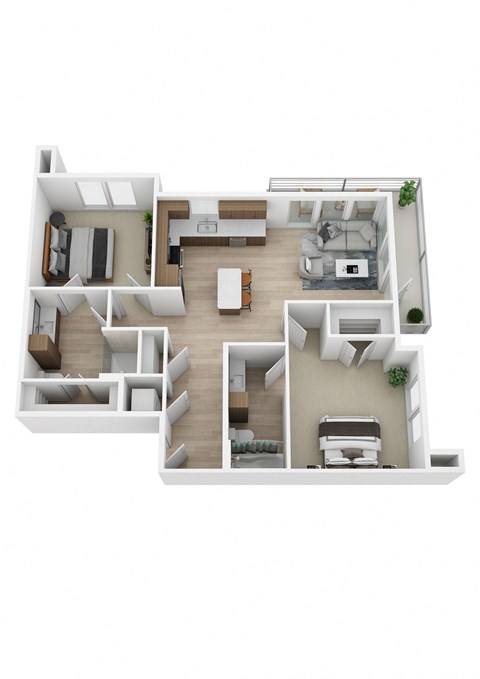 Floor plan for 2 beds, 2 baths, 927 sqft