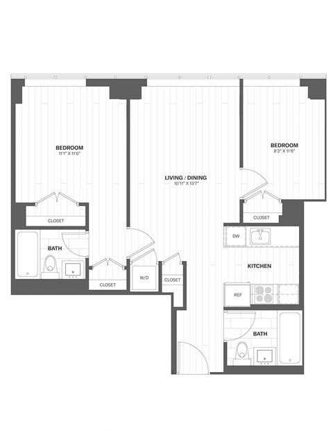 Floor plan for 2 beds, 2 baths, 772 sqft