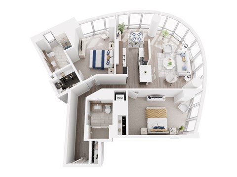Floor plan for 2 beds, 2 baths, 1283 sqft