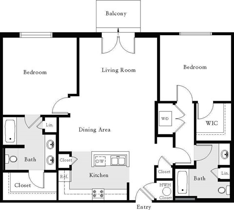 Floor plan for 2 beds, 2 baths, 1260 sqft