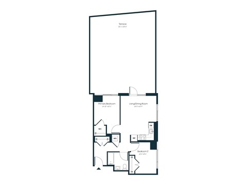 Floor plan for 2 beds, 2 baths, 810 sqft