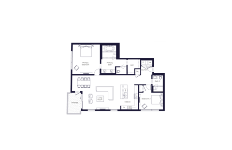 Floor plan for 2 beds, 2 baths, 1959 sqft