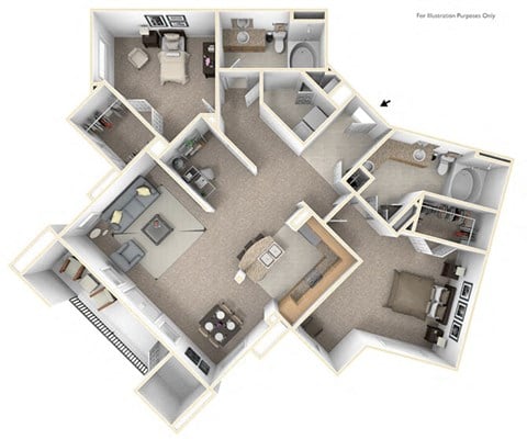 Floor plan for 2 beds, 2 baths, 1453 sqft