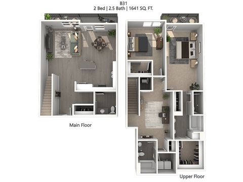 Floor plan for 2 beds, 2 baths, 1311 sqft
