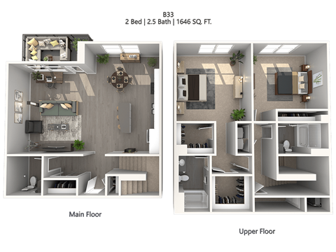 Floor plan for 2 beds, 2 baths, 1545 sqft