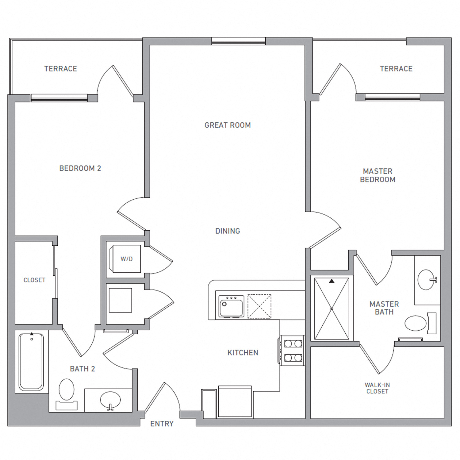 Floor plan for 2 beds, 2 baths, 1035 sqft