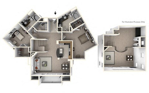Floor plan for 2 beds, 2 baths, 1634 sqft