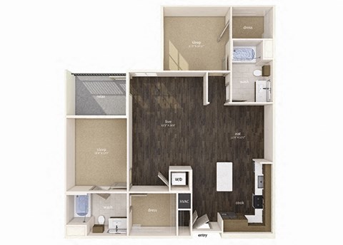 Floor plan for 2 beds, 2 baths, 1170 sqft