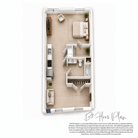 Floor plan for studio, 1 bath, 769 sqft