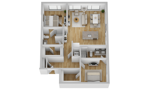 Floor plan for 2 beds, 2 baths, 1115 sqft