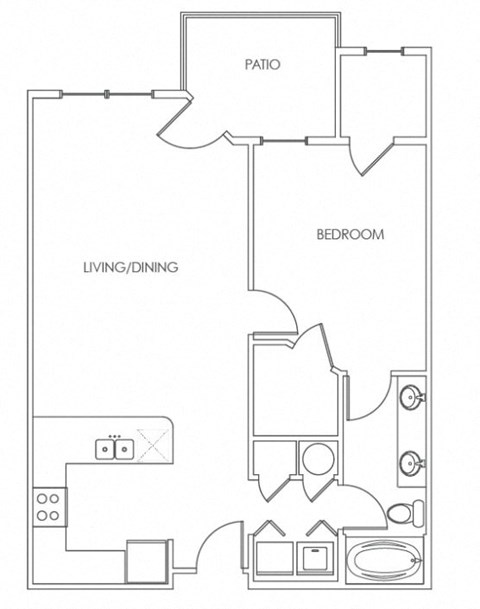Floor plan for 1 bed, 1 bath, 817 sqft